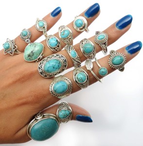Precio de fábrica de La India, venta al por mayor, anillo de piedras preciosas turquesas de cobre Natural, anillo de banda de Plata de Ley 925 para mujer, joyería hecha a mano - Product Image 5