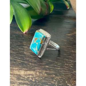 Reda Galvan Royston Boho Style Handmade <b>Ring</b> Turquoise <b>Emerald</b> Cut Bezel Set in Sterling <b>Silver</b> Size 8 Everyday Wear - Product Image 4