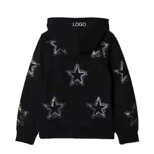 Sweat à capuche zippé pour femme, noir, orné de strass et de sequins, 100% coton, 420GSM, poids lourd, streetwear personnalisé, coupe courte, mode d'hiver - Product Image 4