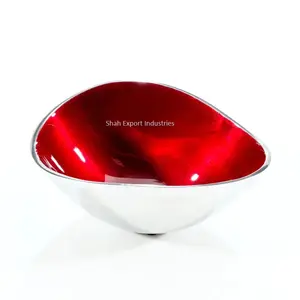 Bol de pièce maîtresse en métal de nouvelle conception meilleur bol de service de forme décoratif couleur argent/rouge fini bol de Table à manger