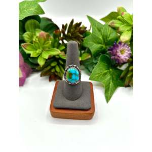 Navajo-Made Boho <b>Statement</b> <b>Ring</b> Sonoran Mountain Turquoise & Sterling <b>Silver</b> Everyday Wear Size 8.5 Rhodium Plating - Product Image 1
