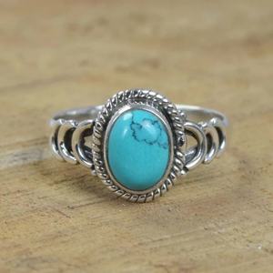 Venta al por mayor de plata esterlina 925 turquesa bisel ajuste anillo de piedras preciosas indio de lujo joyería Unisex para fiesta boda - Product Image 1