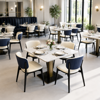 Ensemble table et chaises de restaurant moderne 4 places en pierre frittée blanche, plateau carré en marbre, mobilier de salle à manger commercial pour hôtel et café