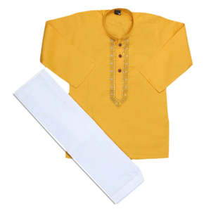 ชุดคุรตะ ชัลวาร์ปักลายสำหรับเด็กผู้ชาย - สีเหลือง - Product Image 3