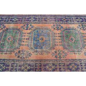 Tapis turc 4,6x11,7 pi (141x357 cm), tapis persan vintage bleu en laine - Product Image 5