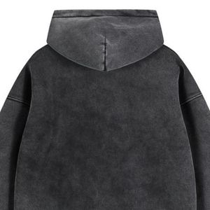 Sweat à capuche zippé unisexe en molleton de coton épais, délavé au charbon, coupe oversize, imprimé personnalisé, style streetwear - Product Image 4