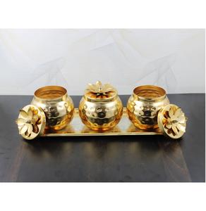 Lot de 3 bocaux à bougies ronds martelés en métal avec couvercle fini or pour décor de fête de Noël et pots à bougies doués - Product Image 3