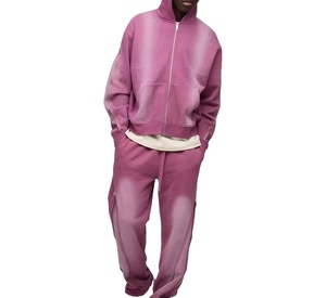 Ensemble de survêtement pour hommes avec sweat à capuche imprimé et effet délavé, 100% coton respirant en molleton, collection Hiver 2026 - Product Image 2