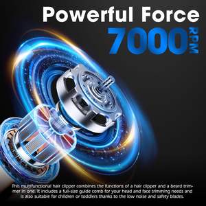 Tondeuse à cheveux sans fil professionnelle pour hommes, moteur haute performance 7000 tr/min, acier au carbone céramique, tondeuse à barbe alimentée par batterie US - Product Image 5