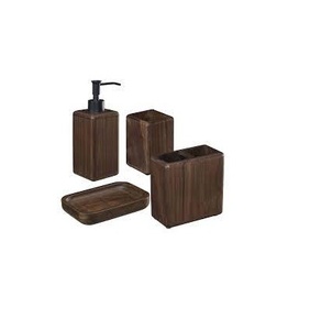 Ensemble de salle de bain en bois de haute qualité 4 pièces ensemble de salle de bain en bois distributeur de savon en bois pompe porte-brosse à dents porte-gobelet - Product Image 3