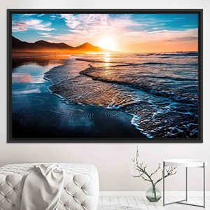 Toile imprimée : Décoration murale avec vue sur le paysage côtier au coucher du soleil, toile encadrée noire - Product Image 1