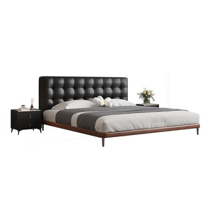 Vintage Style Fuge Genuine Leather Modern Storage Solid Teak Wood Luxury Foldable Soft <b>Bed</b> <b>Double</b> <b>Bed</b> - Product Image 2