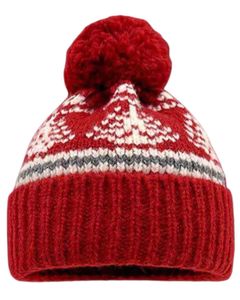 Gorro de Punto Personalizado para Invierno, Color Rojo con Diseño Nórdico, Pompón, Puño Acanalado, Mezcla de Lana Acrílica Cálida, Venta al por Mayor, Personalización OEM - Product Image 1