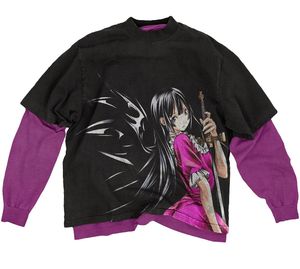 Oversized <b>Men</b> Custom Double Layer <b>Long</b> Sleeve T Shirt <b>Short</b> Sleeve Double Layer - Product Image 4