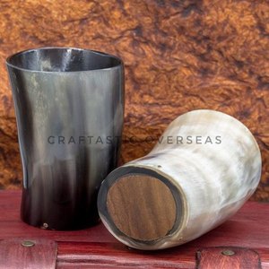 Eco Friendly Viking Drinking Horn <b>Mug</b> for Beer with Wooden <b>Stand</b> Custom Shape Buffalo Horn for Party Use Beer Drinking Horn <b>Mug</b> - Product Image 1