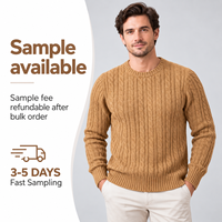 Pull tricoté marron pour homme FNJIA, texture torsadée, col rond, chaud pour l'hiver, décontracté, fabricant de vêtements à marque privée