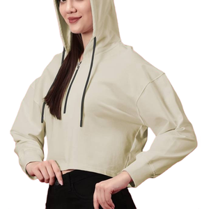 Crop Top Hoodie Anti-Arrugas Moda para mujer Crop Top Hoodies Warm Transpirable Trend Look Fit Drop Shoulder Hoodies para mujer - Product Image 3
