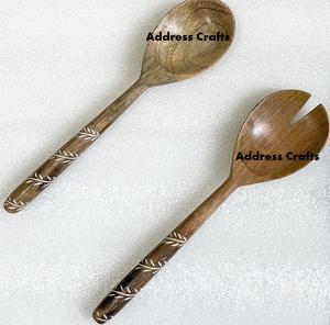 Handcrafted Resin Handle & Wooden Salad <b>Serving</b> <b>Spoon</b> Fork Set Eco Friendly Salad Server Cutlery Set Kitchen Use Dishwasher Safe - Product Image 3