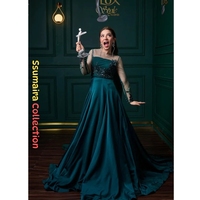 Tendances CP Anarkali Dananeer inspiré de Mobeen Vert marin Robe longue de cérémonie et de soirée Infroissable Soie brute Brodé à la main Swarovski