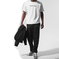 Conjunto Casual de Verano de 2 Piezas para Hombre PERFECT INDUSTRY, Transpirable, 100% Algodón, Pantalones Deportivos de Punto y Camiseta con Cuello Redondo