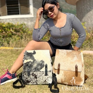 New Real Handmade Hair on Hide Fur Leather Backpack Retro Genuine Natural Cowhide Leather Vintage Unisex Casual Work <b>Laptop</b> <b>Bags</b> - Product Image 1