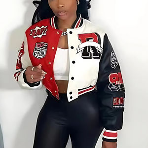 Chaqueta universitaria personalizada para mujer Estilo formal Béisbol Varsity Crop Letterman JACKET Servicio OEM disponible - Product Image 2