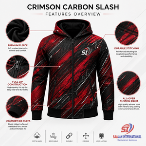 Vente en gros de sweats à capuche graphiques personnalisés Crimson Carbon avec fermeture éclair intégrale, streetwear, sweat-shirt, veste de mode OEM ODM, fabricant de logos - Product Image 4