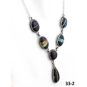Collar de Plata de Ley con Turquesa Negra Estilo Suroeste, con Diamantes Engastados en Forma de Gota de Agua, Cadena de Eslabones, Idea de Regalo Religioso - Product Image 3