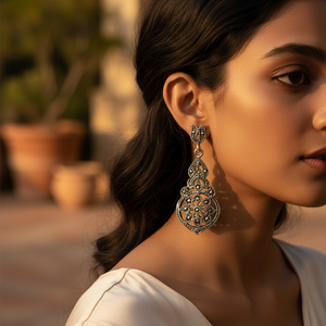 "Vintage Shell Pendant/Drop <b>Earrings</b> 925 Silver Gold Plated Pearl/Diamond Accents" - Product Image 3