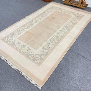 Alfombra Vintage Grande de 5.1x8.3 pies, Alfombra Turca, Alfombra Oriental de Lana Beige y Azul - Product Image 1