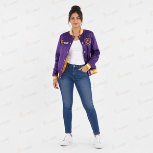 Veste universitaire personnalisée Tiierwear en satin violet avec logo frontal, coupe-vent, respirante, écologique, pour l'hiver - Product Image 2