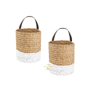 Sac cylindrique en jacinthe d'eau tissé à la main, sac à main en fibre naturelle durable, vente en gros - Product Image 3