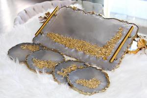 Bandeja de tocador y servicio de resina hecha a mano minimalista con purpurina y papel de aluminio para festivales en la costa baja por AALIYAN IMPEX - Product Image 6