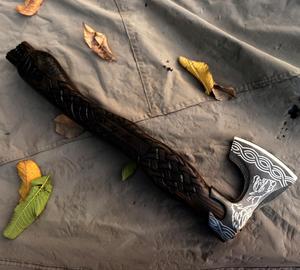 Hache viking artisanale en acier à haute teneur en carbone avec manche en bois et étui en cuir fin, hache de qualité industrielle - Product Image 1
