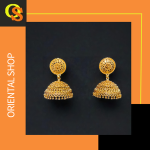 Boucles d'oreilles de haute qualité serties de boucles d'oreilles de style Jhumka plaqué or 22CT de conception traditionnelle bijoux pour femmes - Product Image 2