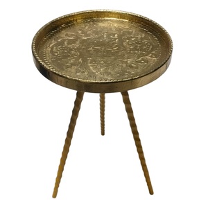 Table ronde en aluminium avec gaufrage et fond Table basse ou d'appoint ronde à trois pieds en métal fini or pour meubles de maison - Product Image 5