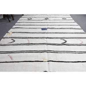 Alfombra vintage, alfombra turca grande de 6.8x9.2 pies, alfombra de lana con motivos de plantas y árboles blancos - Product Image 3