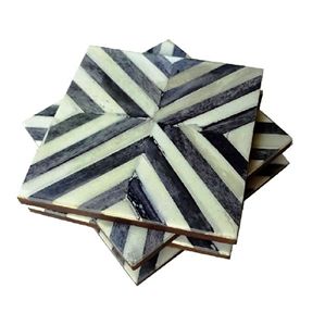 Juego de Posavasos Redondos de Mármol y Madera de Estilo Clásico Hechos a Mano con Diseño Personalizable Ecológico, Incrustaciones de Latón y Hueso, Hechos en India - Product Image 4