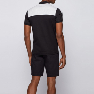 Men's Color Blocking <b>Polo</b> Shirt Set Casual Knitted Summer Wear Black <b>White</b> Short Sleeve Top With Matching Shorts - Product Image 3