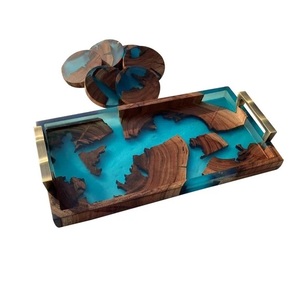 Plateau et sous-verres en bois de mangue avec revêtement en émail pour la maison à moindre coût plateau au design unique avec ensemble de sous-verres - Product Image 6