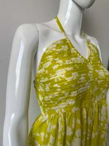 Pehchaan ชุดเดรสมิดิลำลองสำหรับผู้หญิงสีเขียวสดใสพิมพ์ลายแอบสแตรกแขนผูกด้านหลังหลวมจัดส่งเร็วไซส์ฟรีวันหยุด - Product Image 3