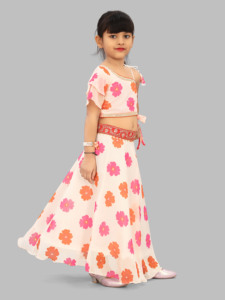 Shoryam - Lehenga Choli de Organza de Poliéster con Estampado Floral Rosa de Lujo para Niñas |   Vestido Étnico Largo de Diseño Contemporáneo para Fiesta - Product Image 3