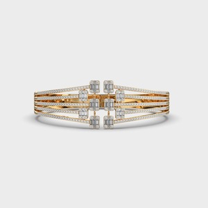 IGI Certified Multi-Row Baguette / Princess & Round Diamond Designer <b>Bracelet</b> in 18K White / Rose & Yellow Gold - Product Image 1