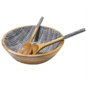Saladier en bois d'acacia avec serveurs, bols à mélanger et à servir en bois naturel avec ustensiles pour la cuisine et la table à manger - Product Image 3