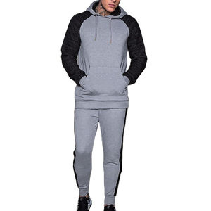 Vente en gros de survêtements de sport pour hommes, coupe ajustée, survêtement colorblock, sweat à capuche de sport 100% coton, taille plus, caractéristiques d'entraînement, imprimés - Product Image 2