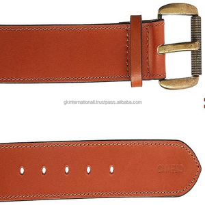 Ceinture décontractée de luxe en cuir de vachette pleine fleur à finition bronzée pour hommes Jeans avec boucle ardillon à rouleau design et coutures à bord solide - Product Image 1