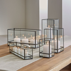 Porte-bougie en verre transparent avec cadre en métal noir de style nordique Lanternes multi-formes Pots à bougies pour la maison et le jardin - Product Image 6