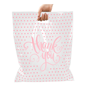 Sacs de remerciement découpés à l'emporte-pièce pour supermarché Sacs à provisions en plastique avec poignées Sacs de marchandises en plastique recyclables - Product Image 1