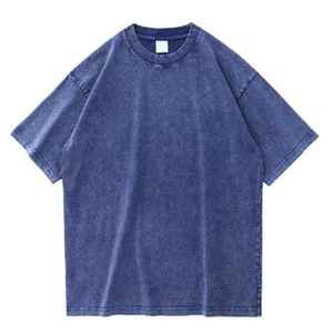 เสื้อยืดคอกลมผ้าฝ้ายฟอกกรดสำหรับผู้ชายเสื้อโอเวอร์ไซส์ซักได้สำหรับ100% - Product Image 6