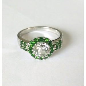 Women's Natural Green Amethyst and Peridot <b>Solitaire</b> <b>Ring</b> in 925 Sterling <b>Silver</b> Rhodium Plated Shah Gems for Engagement - Product Image 1